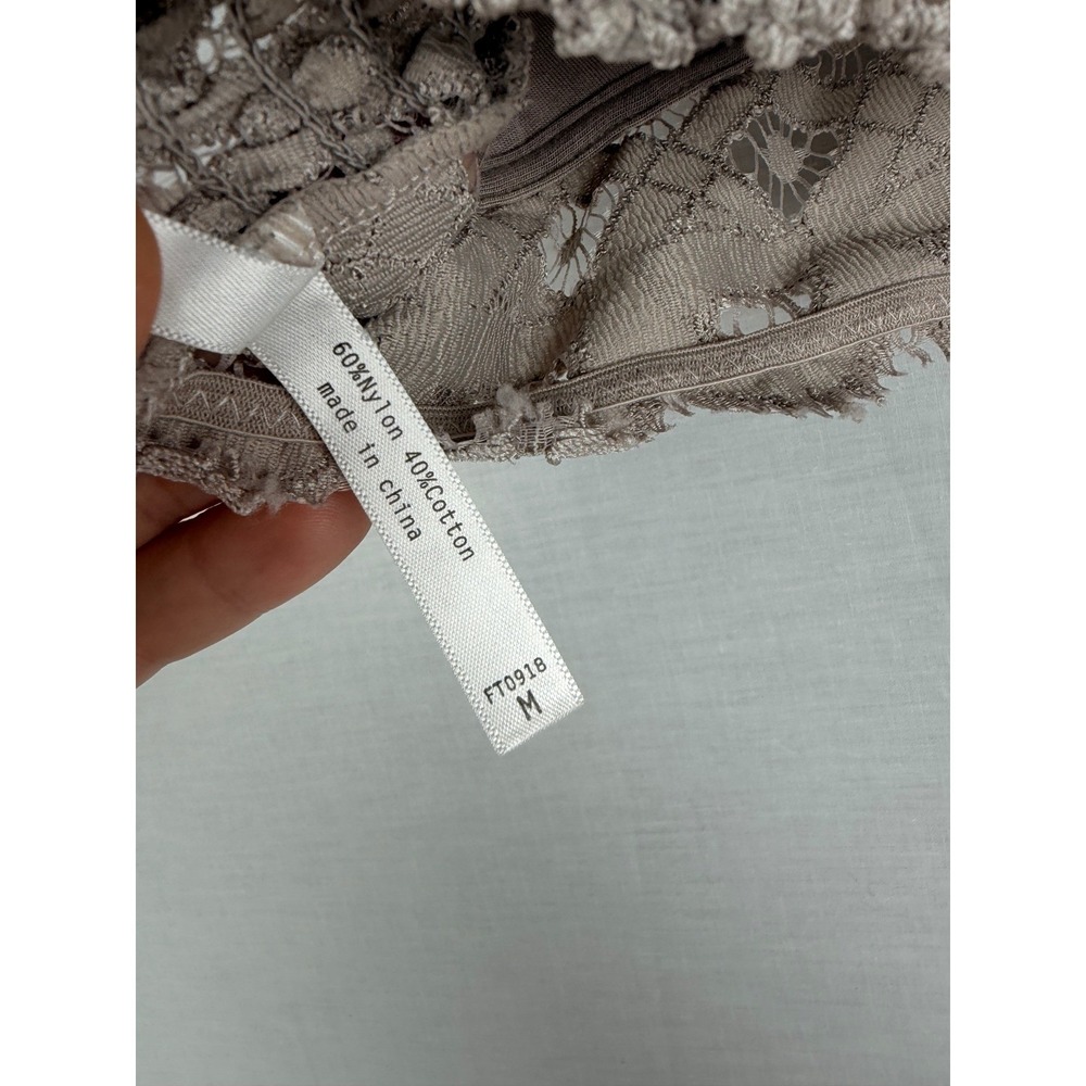 Anemone Floral Lace Bralette Taupe Mauve Smocked Back Strappy Women's Size M - Picture 7 of 8